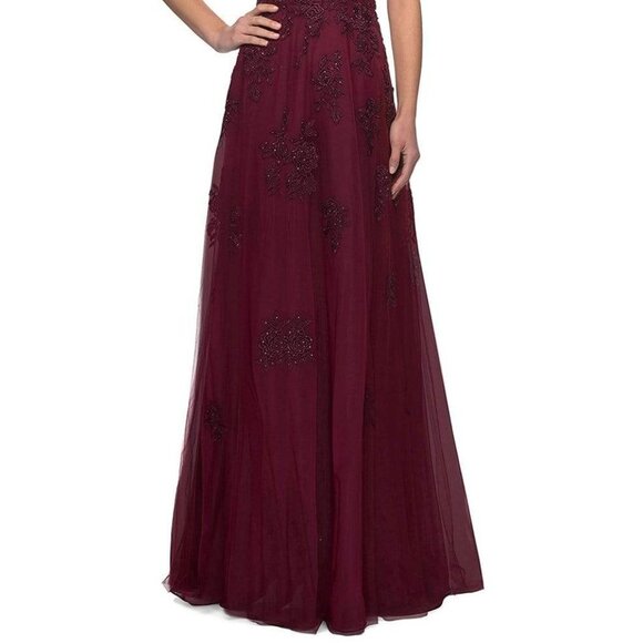 SALE NWT La Femme 26942SC Tulle  Mother of the Bride Burgundy Size 6 - Picture 2 of 10